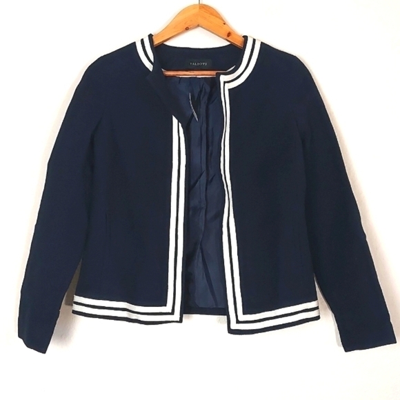 NEW Talbots Blazer Open Front Cotton Navy Blue Size 2 - Picture 1 of 15